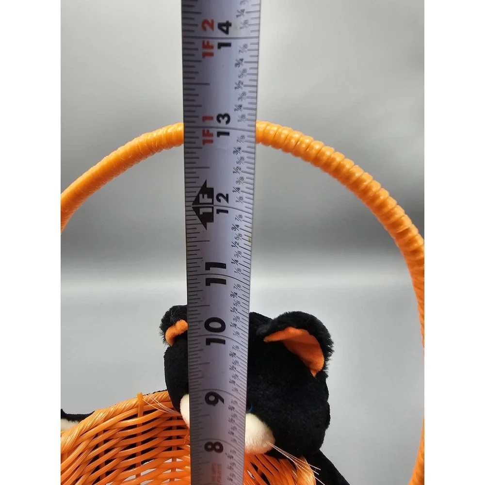 Vintage Topstone Industries Orange Halloween Candy‎ Basket W/ Black Cat Plush